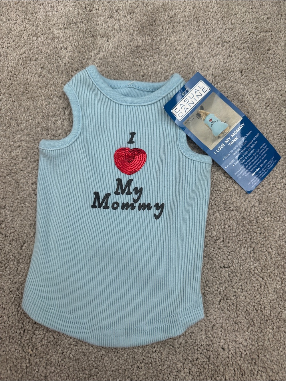 Casual Canine Light Blue Tank With Red Heart XS